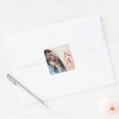 Peach Gold Monogram foto Weduwnaar sparen de datum Vierkante Sticker (Envelop)