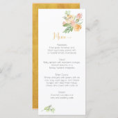 Peach Gold Rose Green Floral Cartes de menu (Devant / Derrière)