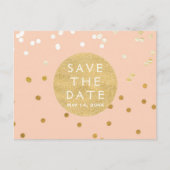Peach & Gold Shiny Confetti Stippen sparen de datu Aankondigingskaart (Voorkant)