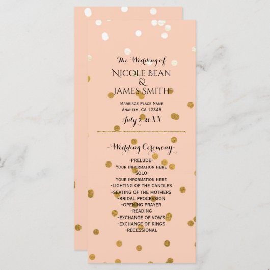 Peach & Gold Shiny Faux Folie Confetti Program rac Programma (Voorkant / Achterkant)