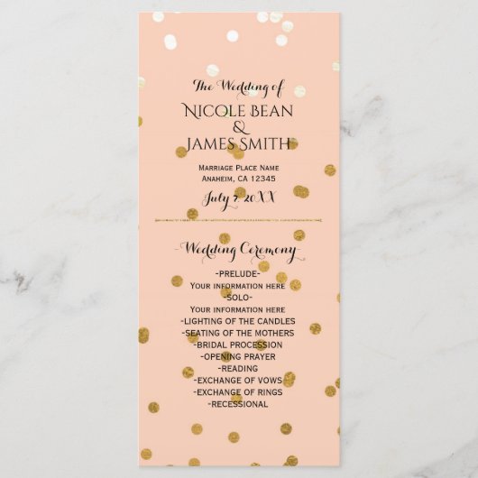 Peach & Gold Shiny Faux Folie Confetti Program rac Programma (Voorkant)