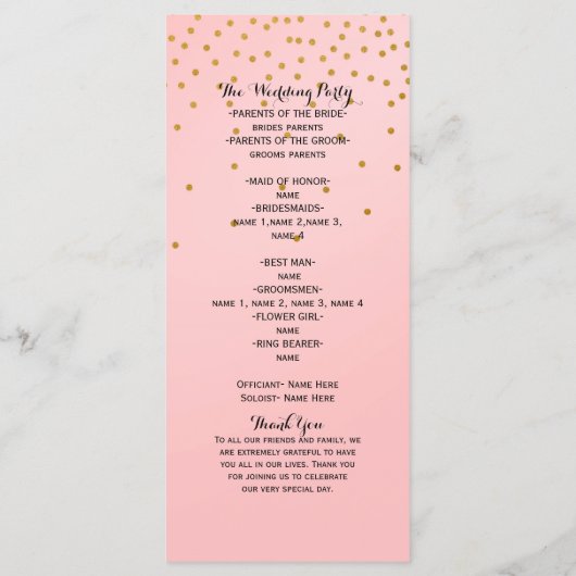 Peach & Gold Shiny Faux Folie Confetti Program rac Programma (Achterkant)