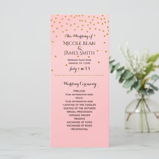 Peach & Gold Shiny Faux Folie Confetti Program rac Programma (Staand voorkant)