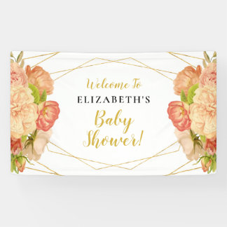 Peach Gold Waterverf Flowers Baby shower Banner