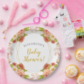 Peach Gold Waterverf Flowers Baby shower Papieren Bordje (Feest)