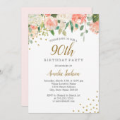 Peach Gouden Waterverf Bloemen 90ste Verjaardagsfe Kaart (Voorkant / Achterkant)