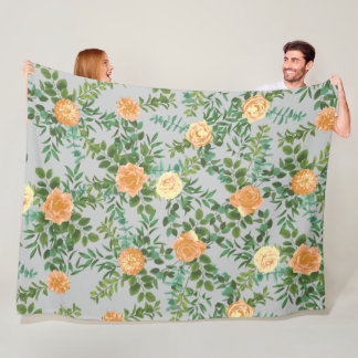 Peach Gray Wedding Floral Fleece Deken