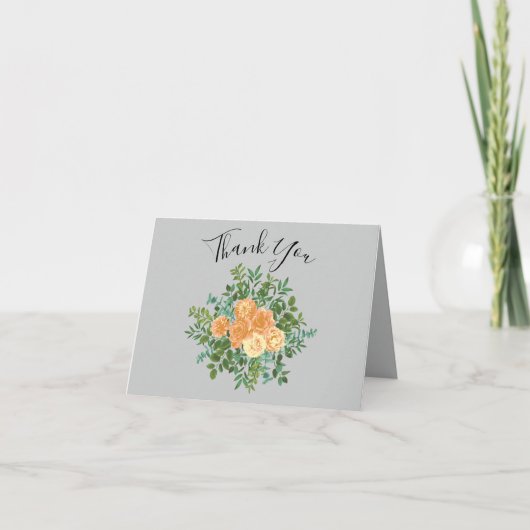 Peach Gray Wedding Spring Floral Bedankkaart (Voorkant)