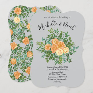 Peach Gray Wedding Spring Floral Kaart