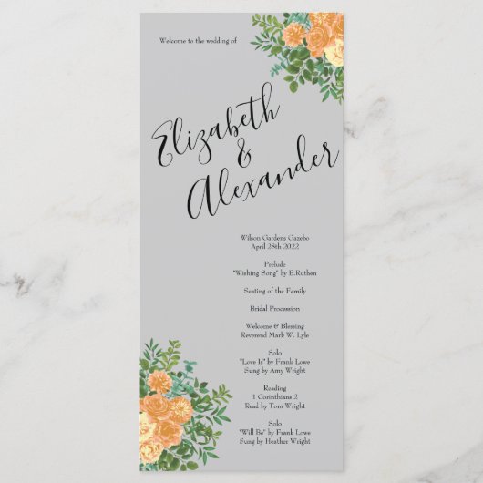 Peach Gray Wedding Spring Floral Menu (Voorkant)
