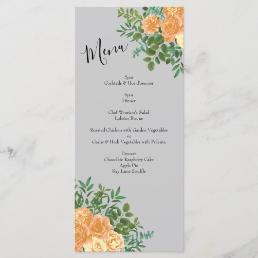 Peach Gray Wedding Spring Floral Menu (Voorkant)