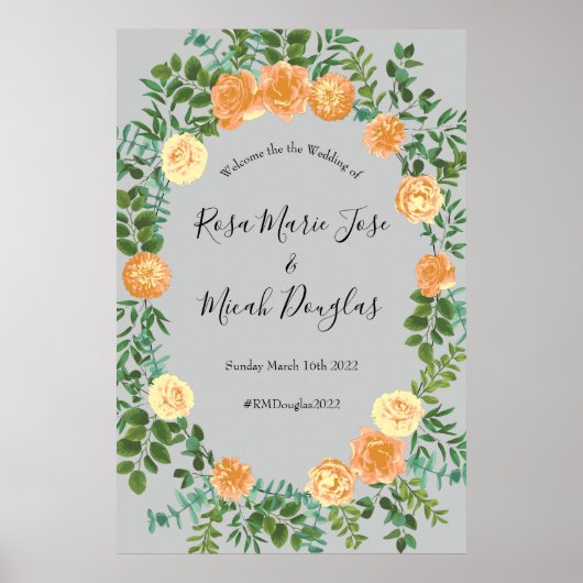 Peach Gray Wedding Spring Floral Poster (Voorkant)