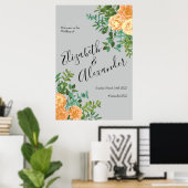 Peach Gray Wedding Spring Floral Poster (Thuiskantoor)