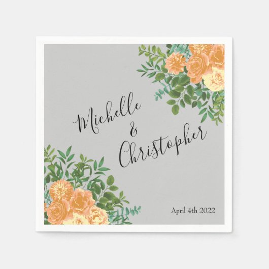 Peach Gray Wedding Spring Floral Servet (Voorkant)
