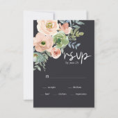 Peach Green Navy Pastel Floral Wedding Carte RSVP (Devant)