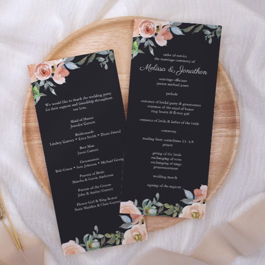 Peach Green Navy Pastel Floral Wedding Programme Programma
