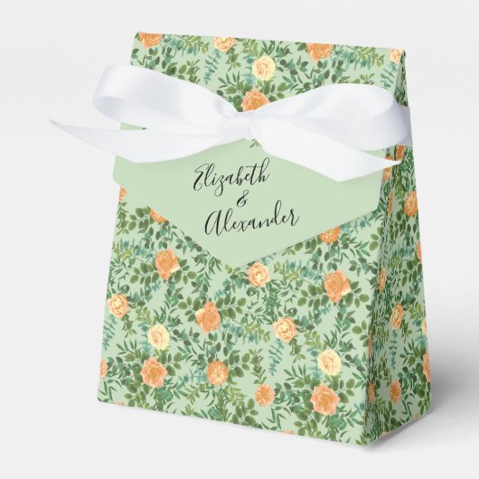 Peach Green Wedding Spring Pastel Floral Bedankdoosjes (Voorkant Zijde)