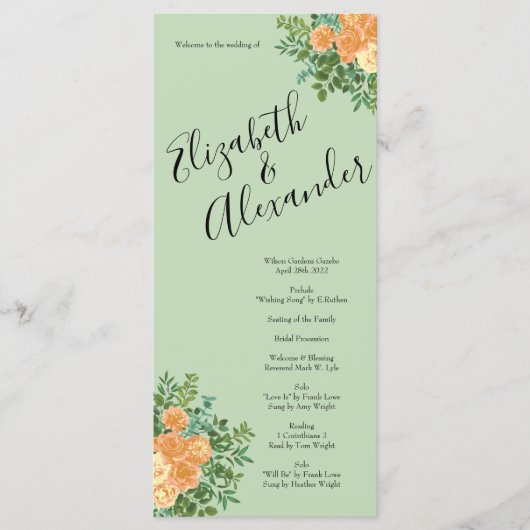 Peach Green Wedding Spring Pastel Floral Menu (Voorkant)