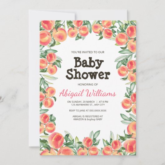Peach Greenery Lush Spring Fruit Baby shower Kaart (Voorkant)