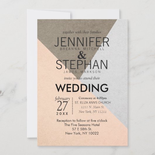 Peach Grey Brown Geo Triangles Mariage Invitations (Devant)