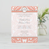 PEACH Grey Victorian Mariage damassé Invitations (Debout devant)