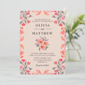 Peach Grey Waterverf Botanical Wedding Kaart (Staand voorkant)