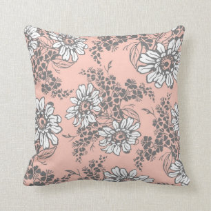 Peach Grey White Floral Decorative Pillow Kussen