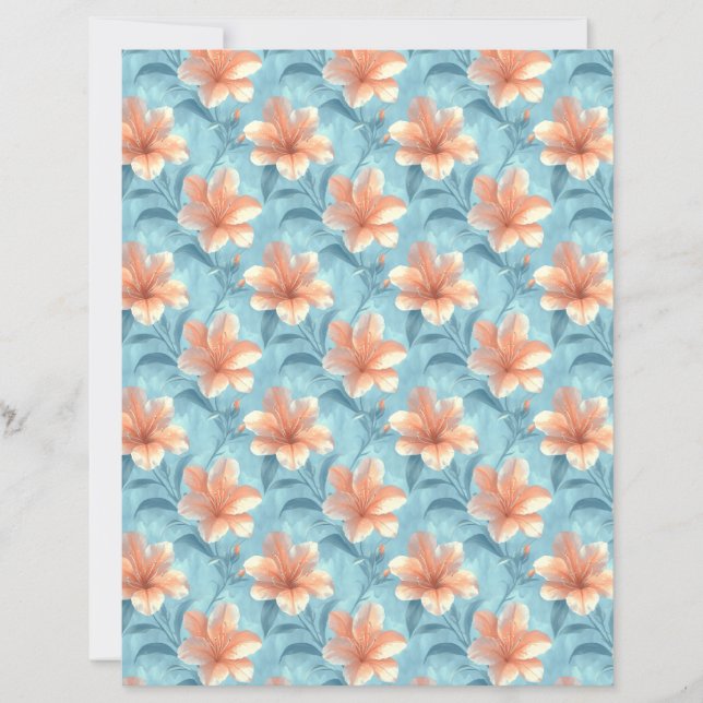 Peach Hibiscus Floral Scrapbook Paper (Voorkant)