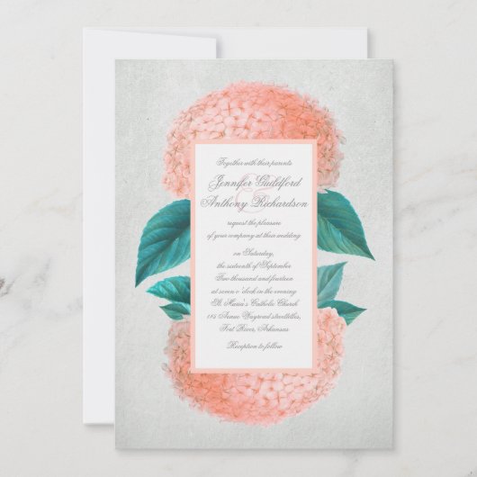 Peach hydrangea invitations de mariage vintage (Devant)