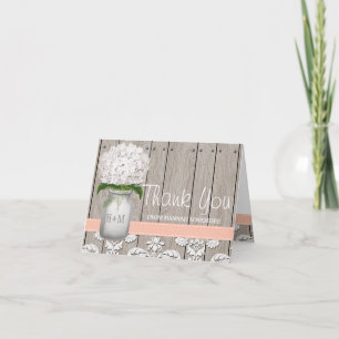 Peach Hydrangea Monogrammed Mason Jar DANK U Bedankkaart