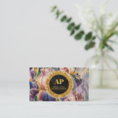 *~ PEACH Iris QR AP10 Fleurs Carte de visite or Ir (Debout devant)