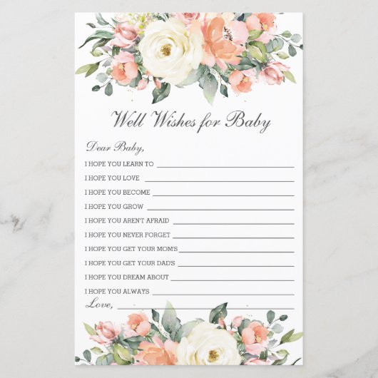 Peach Ivory Floral well wil Baby shower (Voorkant)