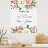 Peach Ivory rose Floral Mariage Affiche de bienven (Cuisine)