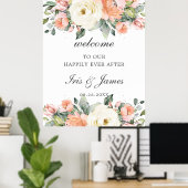 Peach Ivory rose Floral Mariage Affiche de bienven (Bureau à domicile)
