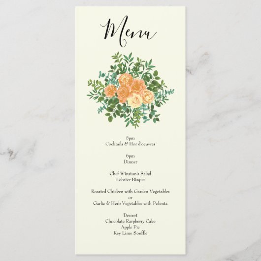 Peach Ivory Wedding  Roos Menu (Voorkant)