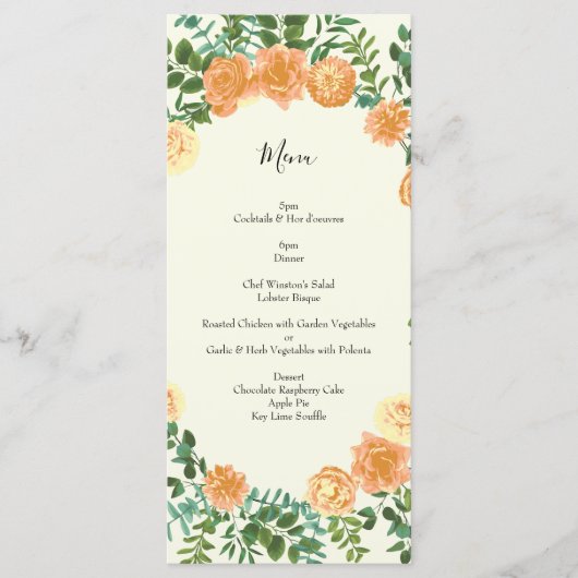 Peach Ivory Wedding Roos Menu (Voorkant)