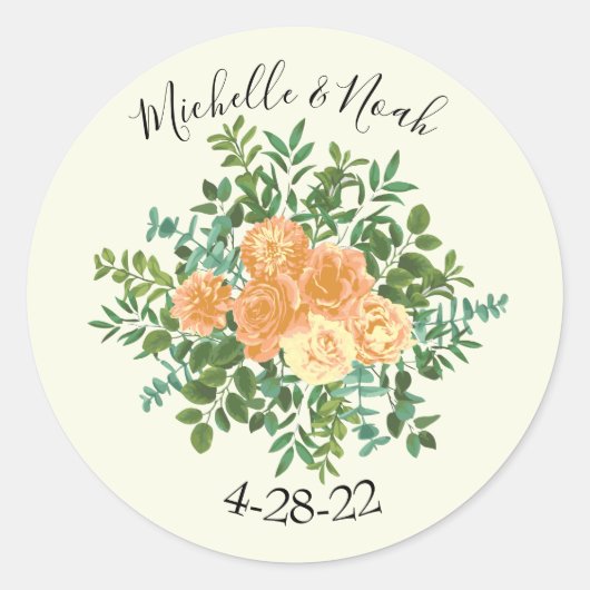 Peach Ivory Wedding  Roos Ronde Sticker (Voorkant)