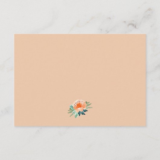 Peach Jade Blauwgroen Floral Weddenschappen Informatiekaartje (Achterkant)