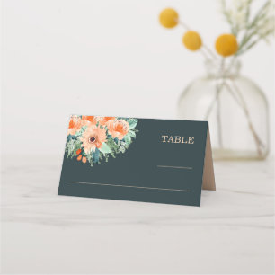 Peach Jade Blauwgroen Waterverf Wedding Plaatskaar