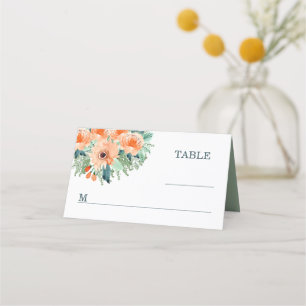 Peach Jade Blauwgroen Waterverf Wedding Plaatskaar