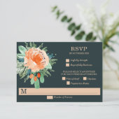 Peach Jade Turquoise Floral Wedding Cartes RSVP (Debout devant)