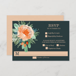 Peach Jade Turquoise Floral Wedding Cartes RSVP