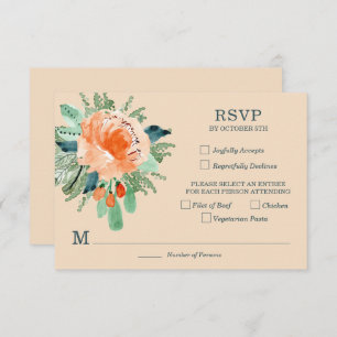 Peach Jade Turquoise Floral Wedding Cartes RSVP