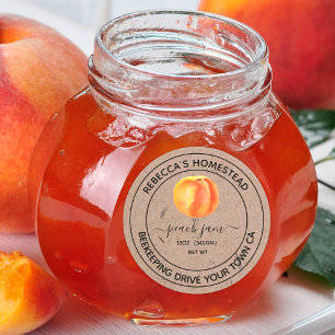 Peach Jam Kraft Papier Canne Jar Étiquettes