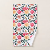 Peach Jaune Rose Vert Fille Motif Floral (Serviette à main)