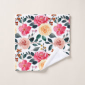 Peach Jaune Rose Vert Fille Motif Floral (Gant de toilette)