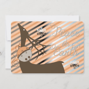 Peach Jingle Bells Stripe Deer Kerstmis Feestdagenkaart