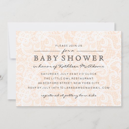  Peach Lace Baby shower Uitnodiging (Voorkant)
