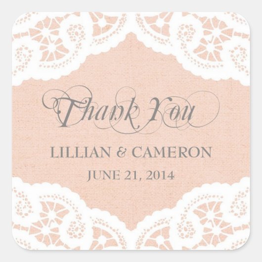 Peach Lace Doily Dank u naam Stickers (Voorkant)