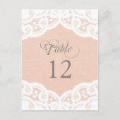 Peach Lace Mariage Numéro de tableau Cartes de tab (Devant)